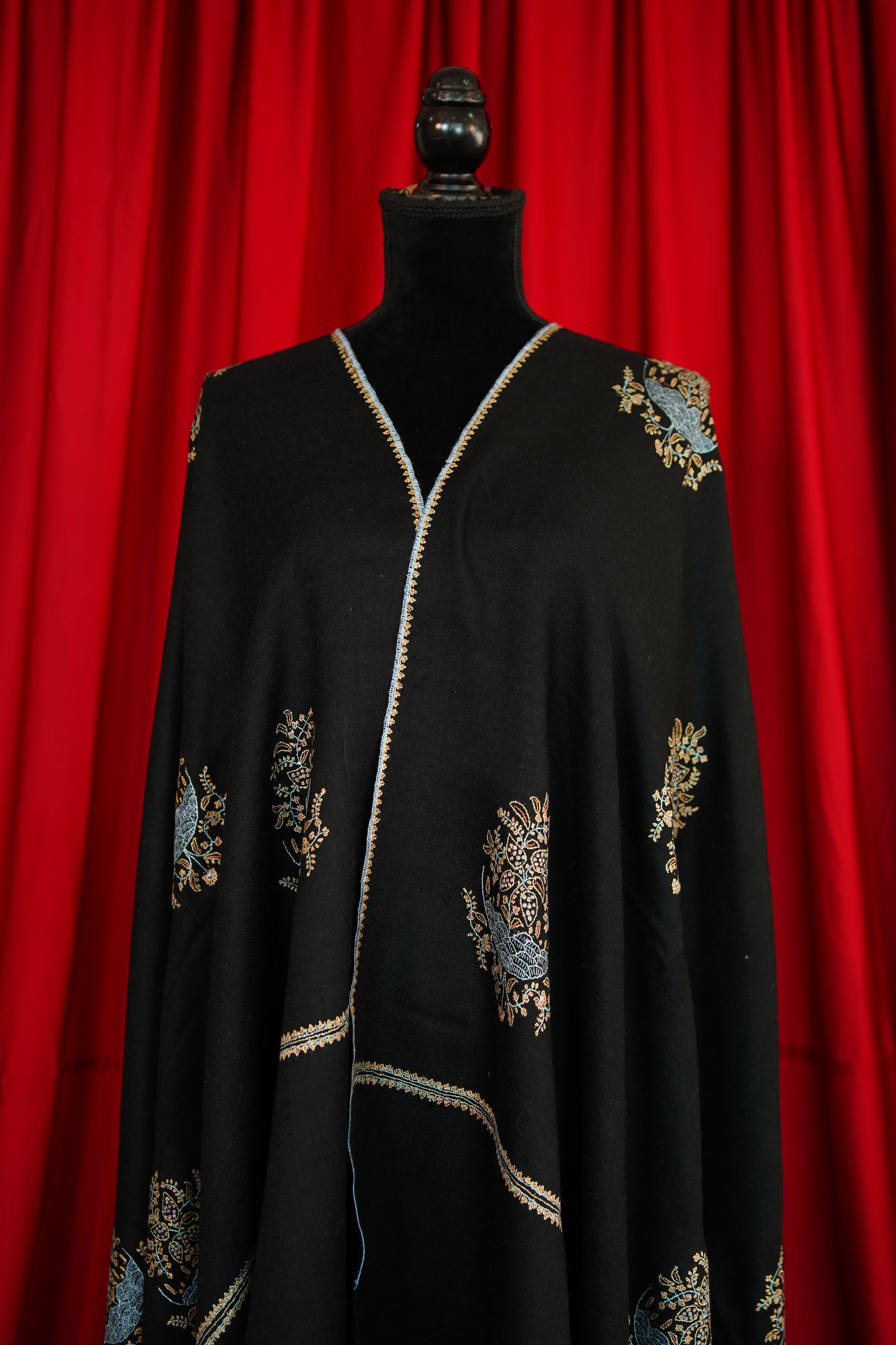 black GI butis embroidery pashmina shawl 9943