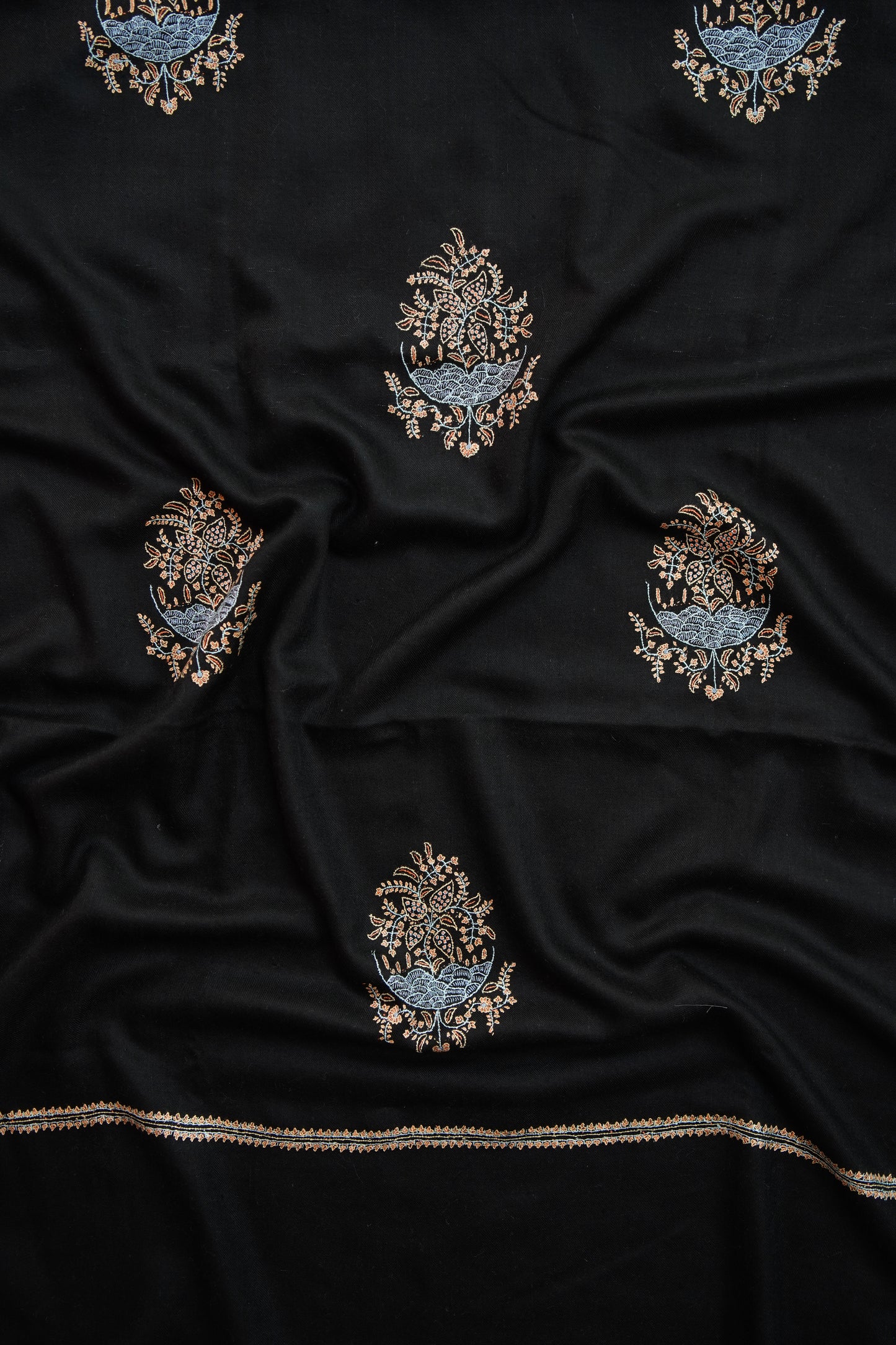 black GI butis embroidery pashmina shawl 9943