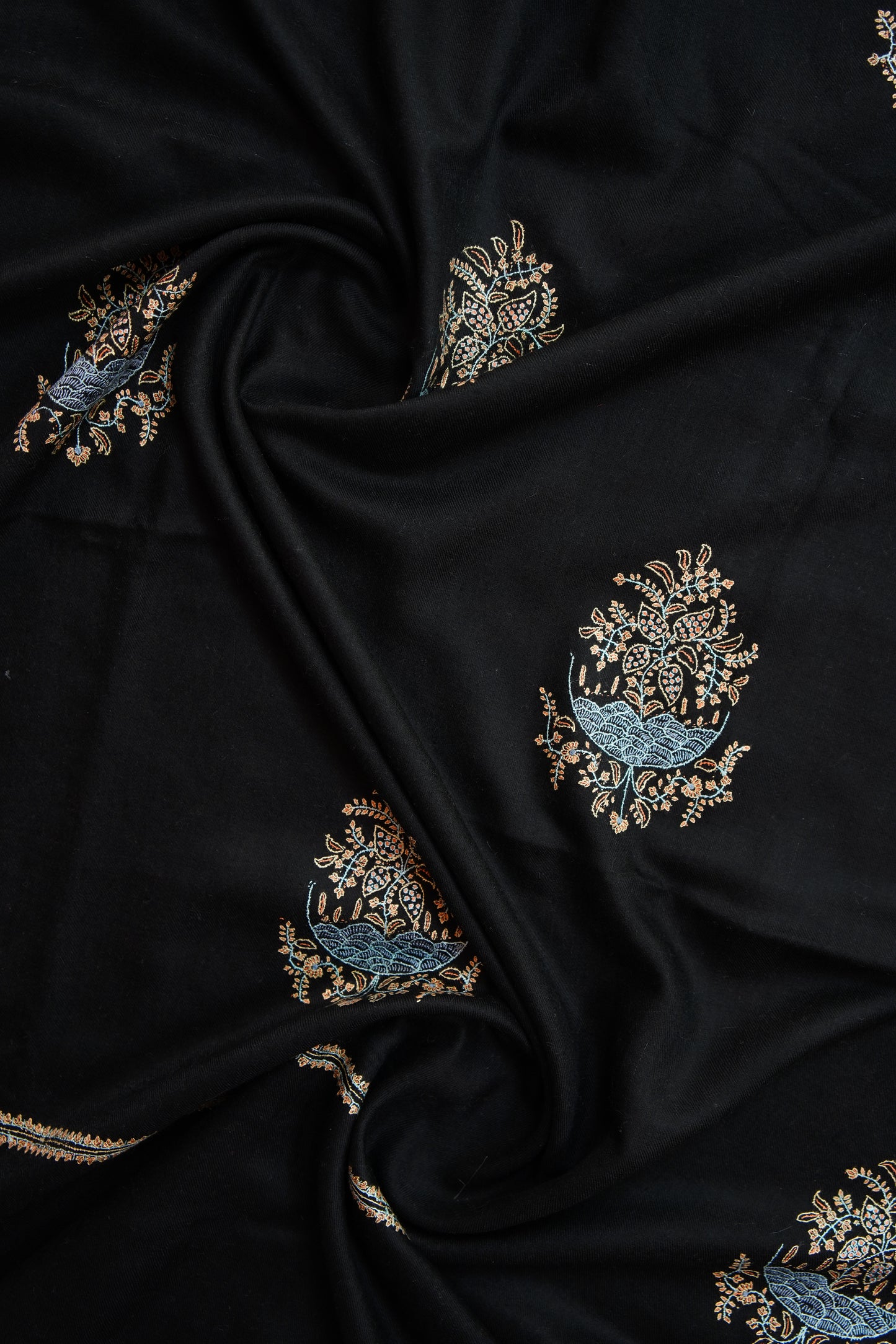 black GI butis embroidery pashmina shawl 9943