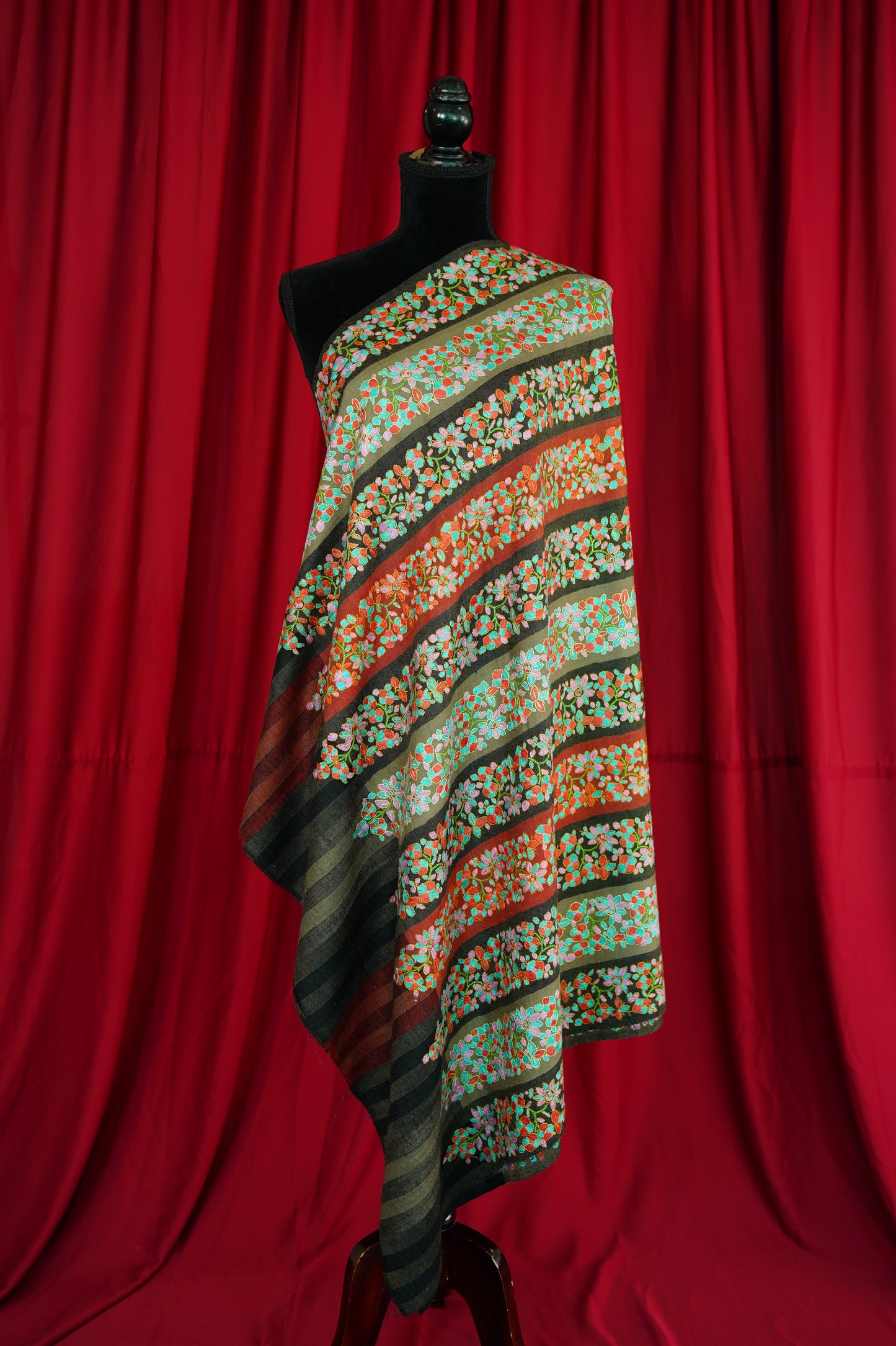 multi-coloured GI embroidery pashmina shawl 9944