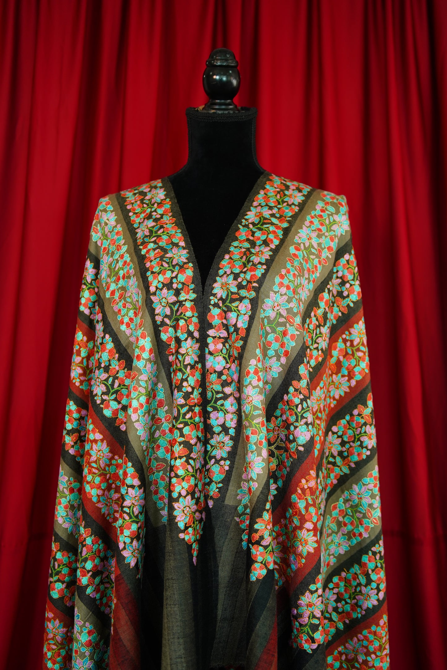 multi-coloured GI embroidery pashmina shawl 9944