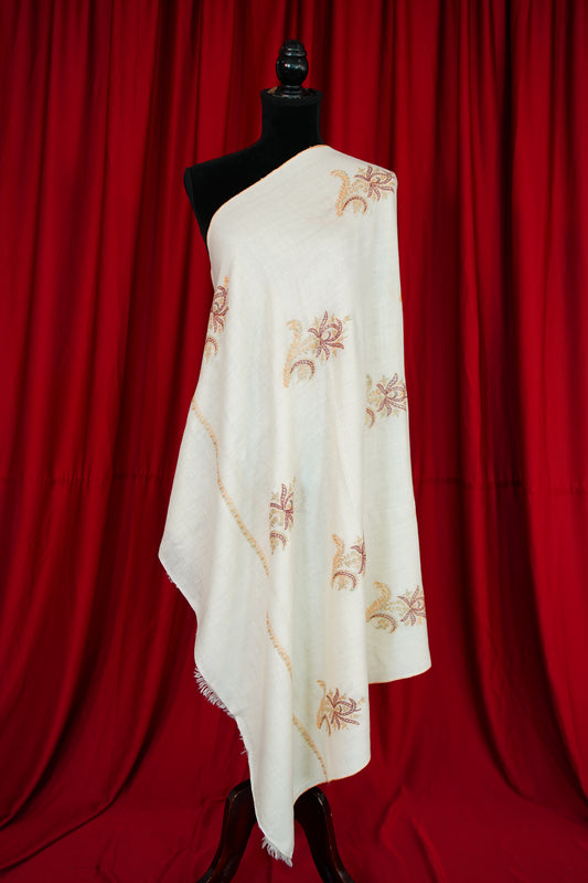 white GI butis embroidery pashmina shawl 9945