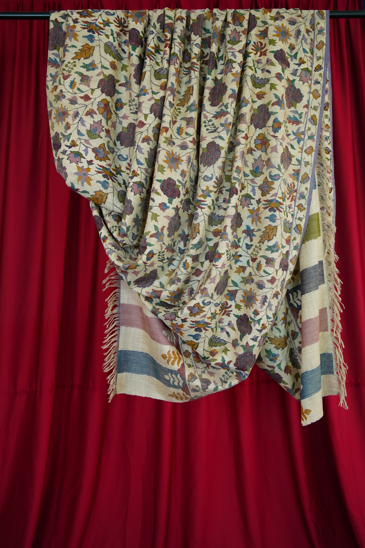 natural multi-coloured XL GI kani jamma pashmina shawl 9950