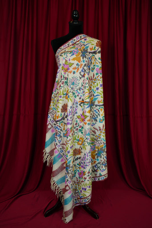 creamy white multi-coloured kani jamma shawl 9953