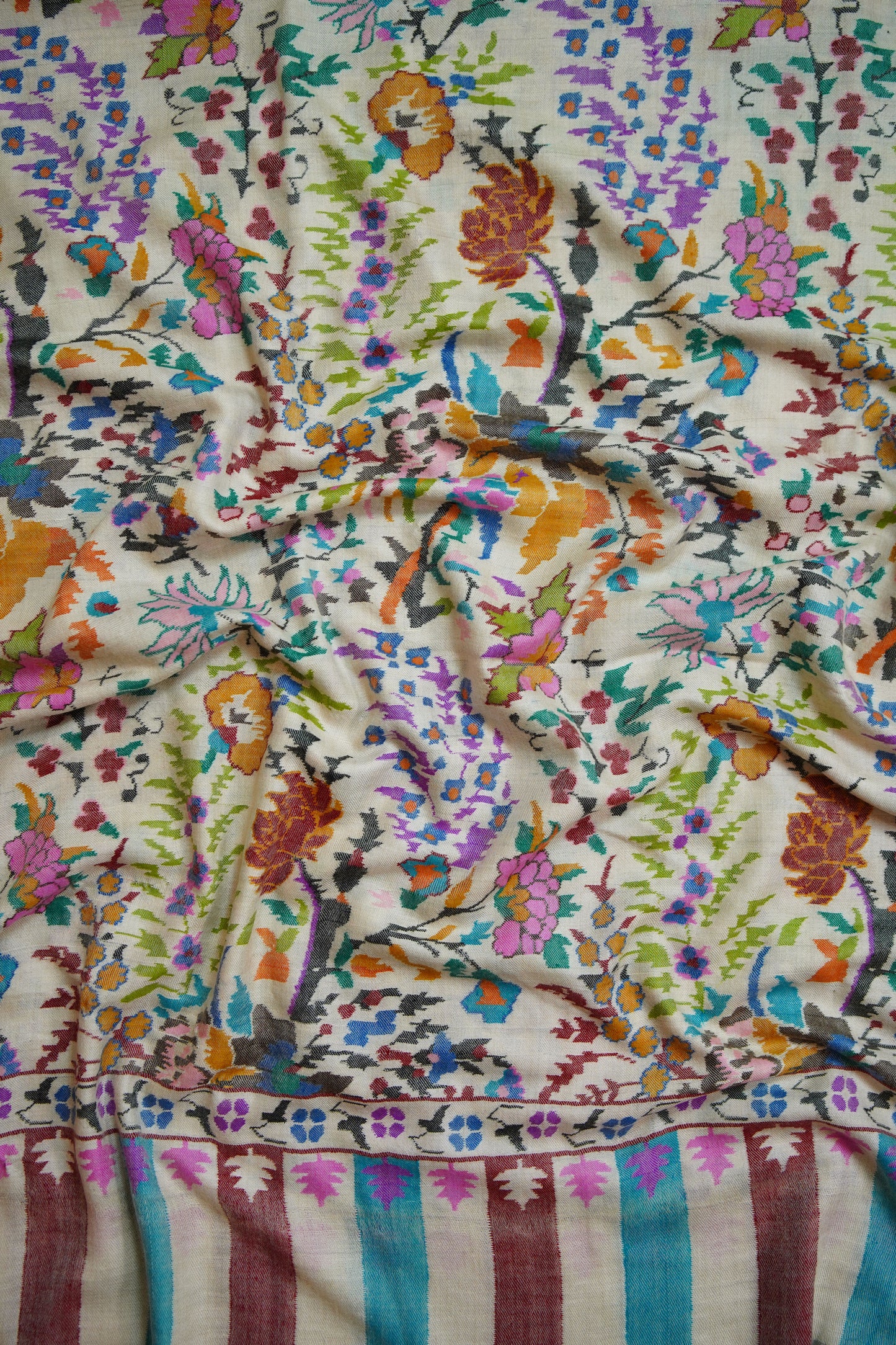 creamy white multi-coloured kani jamma shawl 9953