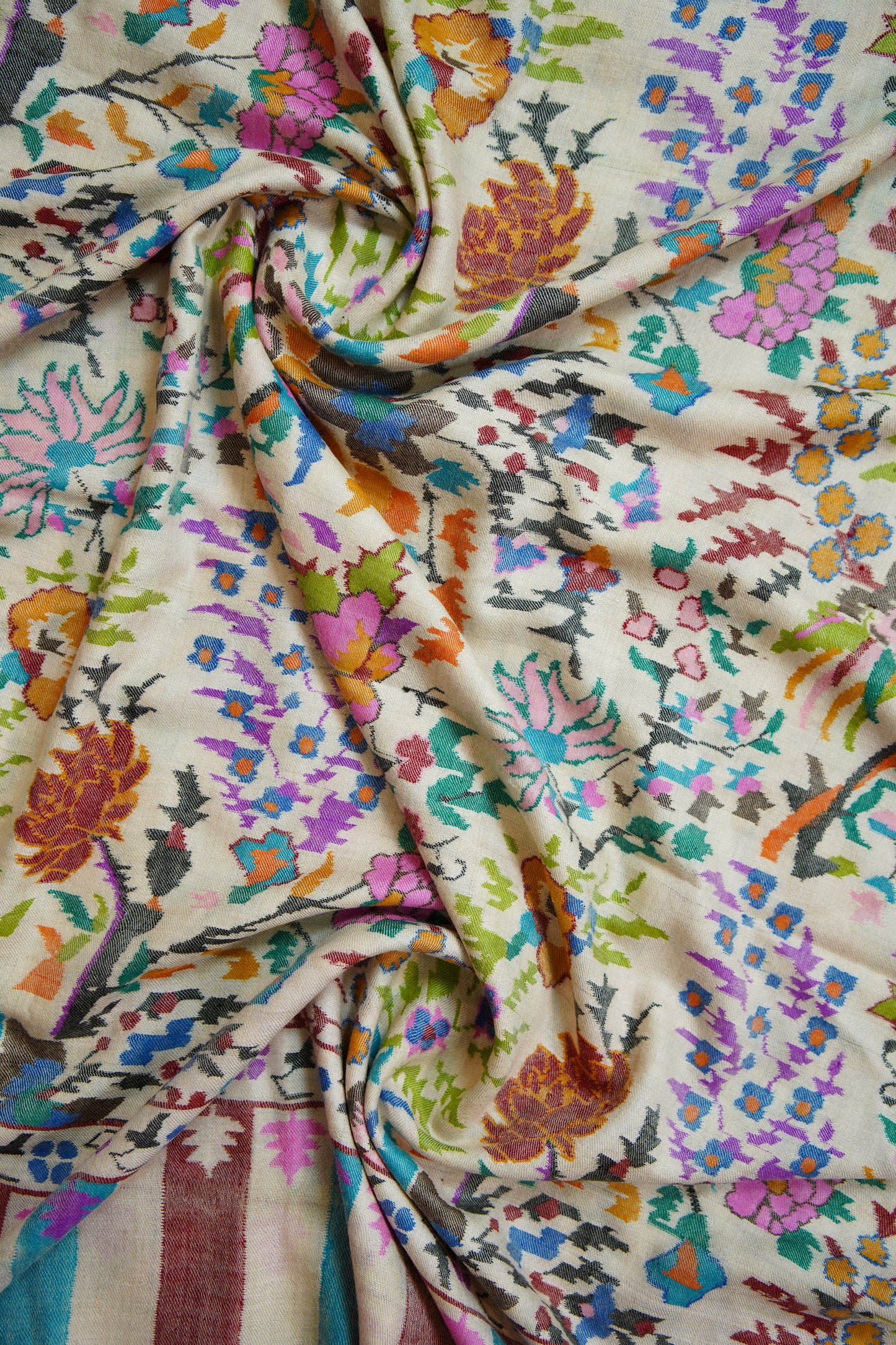 creamy white multi-coloured kani jamma shawl 9953