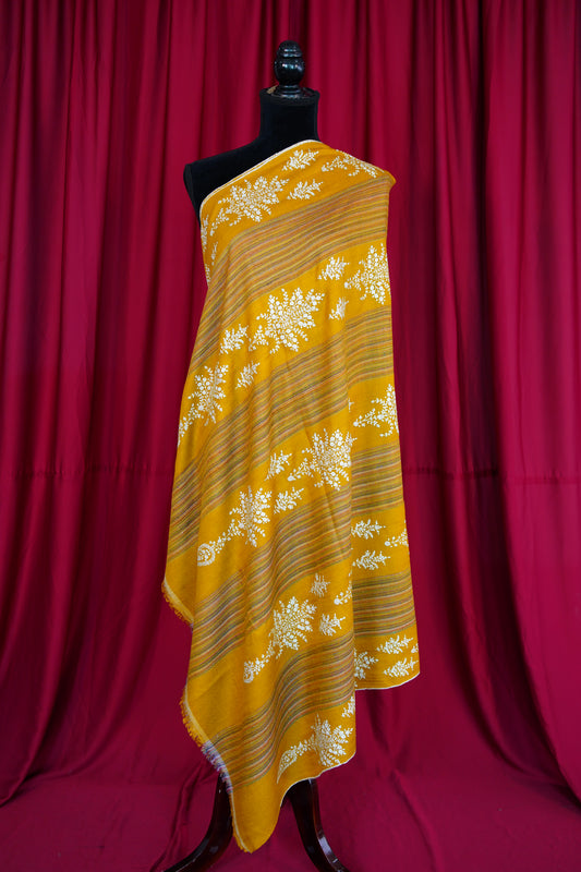 cyber yellow striped GI embroidery pashmina shawl 9957