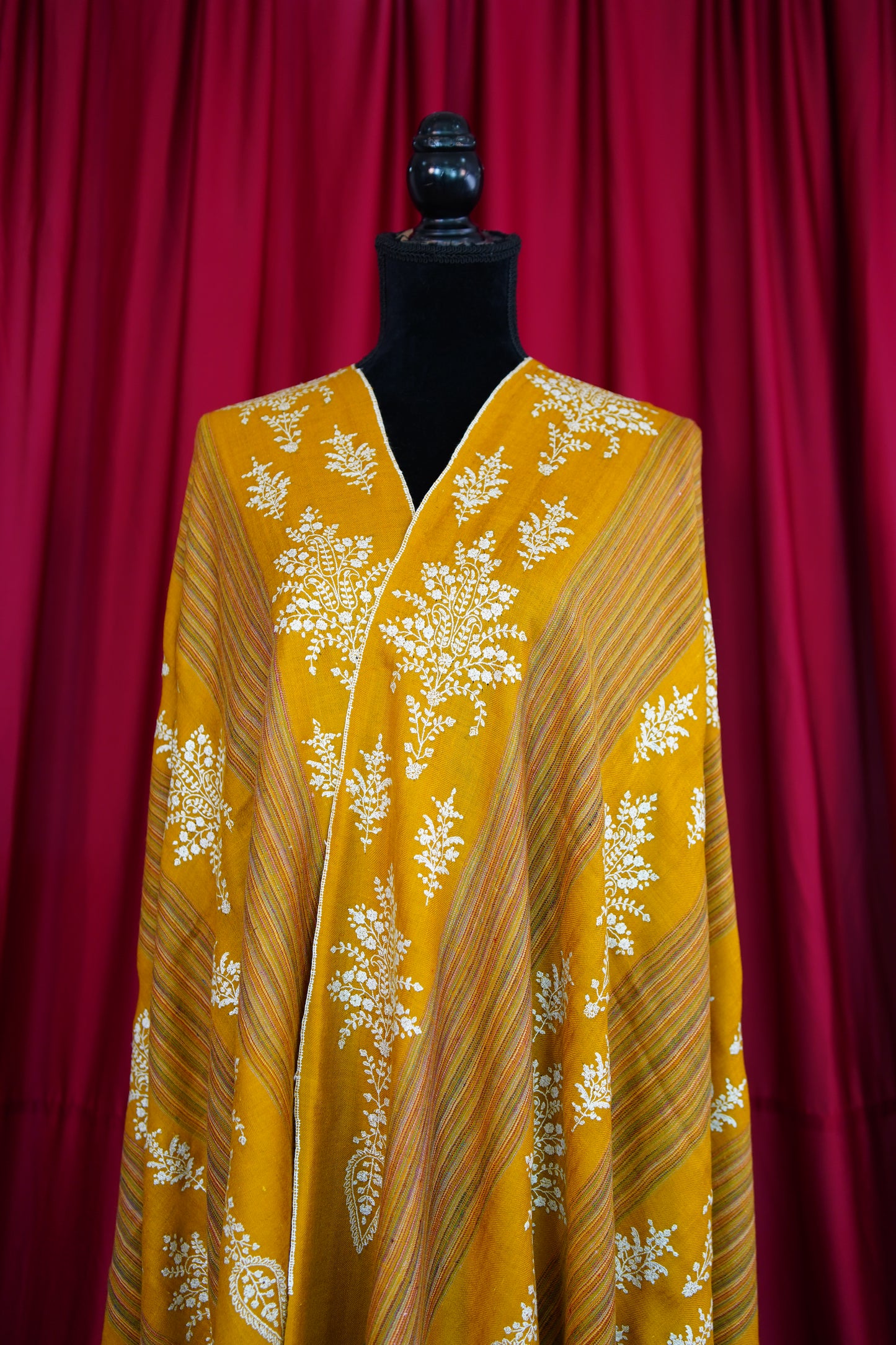 cyber yellow striped GI embroidery pashmina shawl 9957