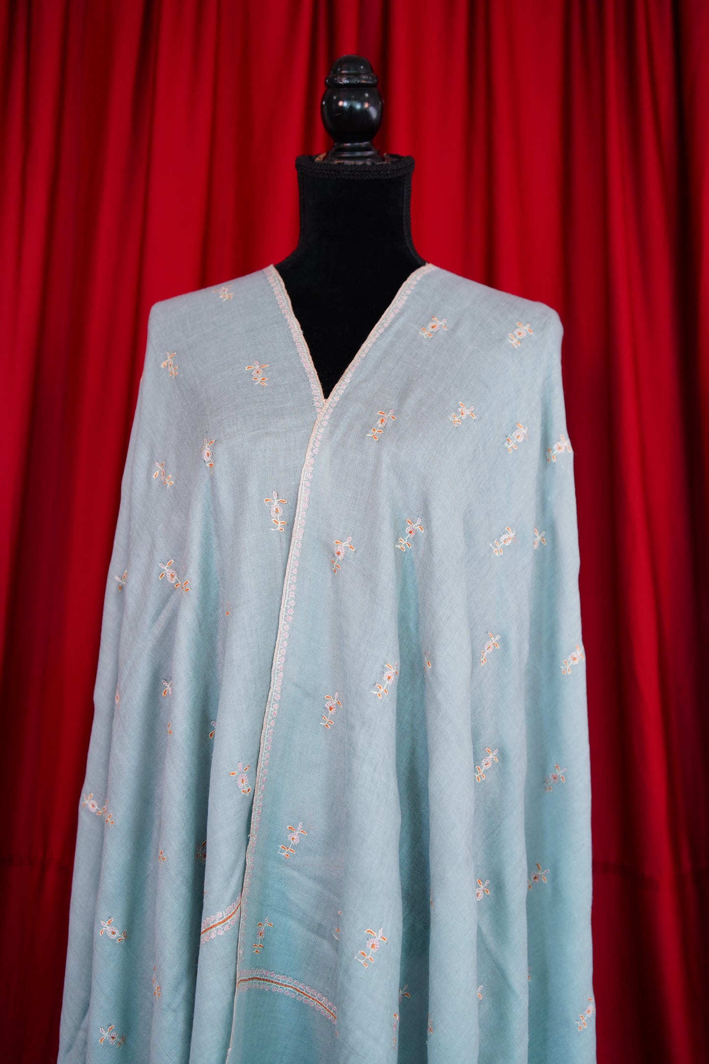 ice blue GI butis embroidery pashmina shawl 9958