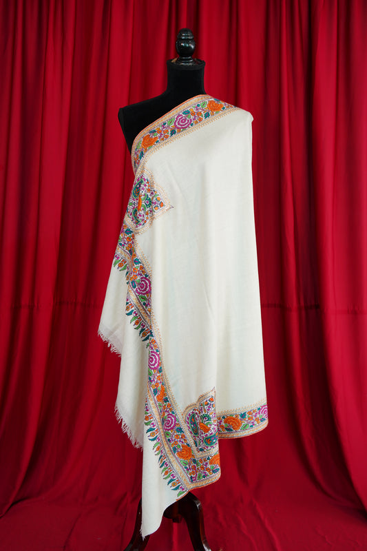snow white GI embroidery pashmina shawl 9961
