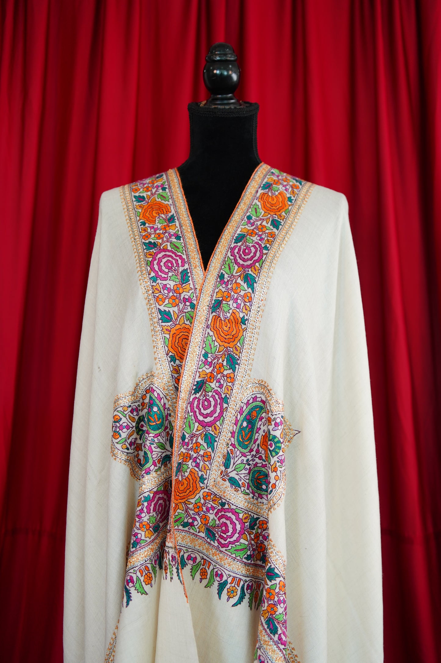 snow white GI embroidery pashmina shawl 9961