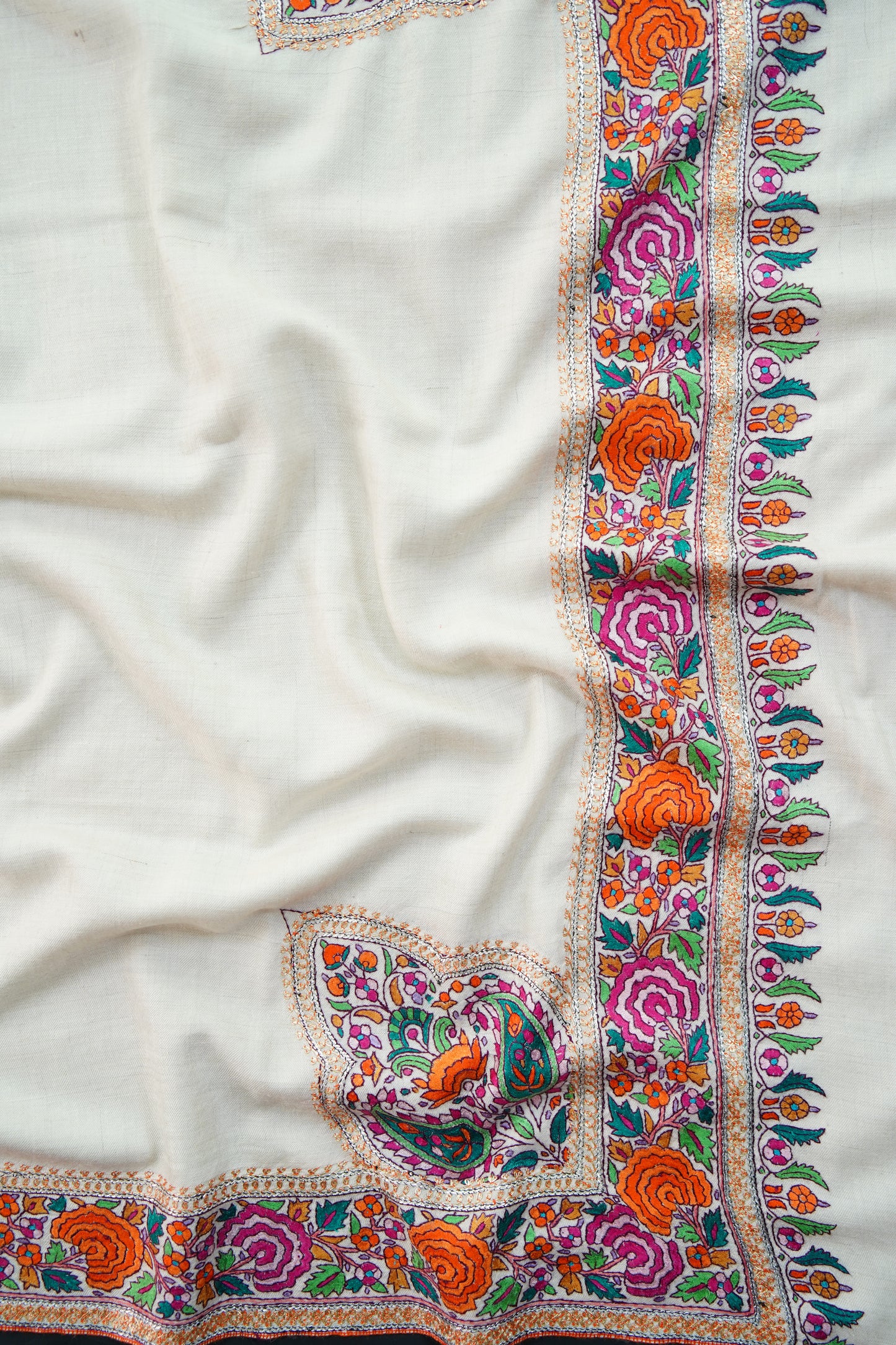 snow white GI embroidery pashmina shawl 9961