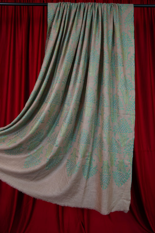 natural XL GI butis embroidery pashmina shawl 9963