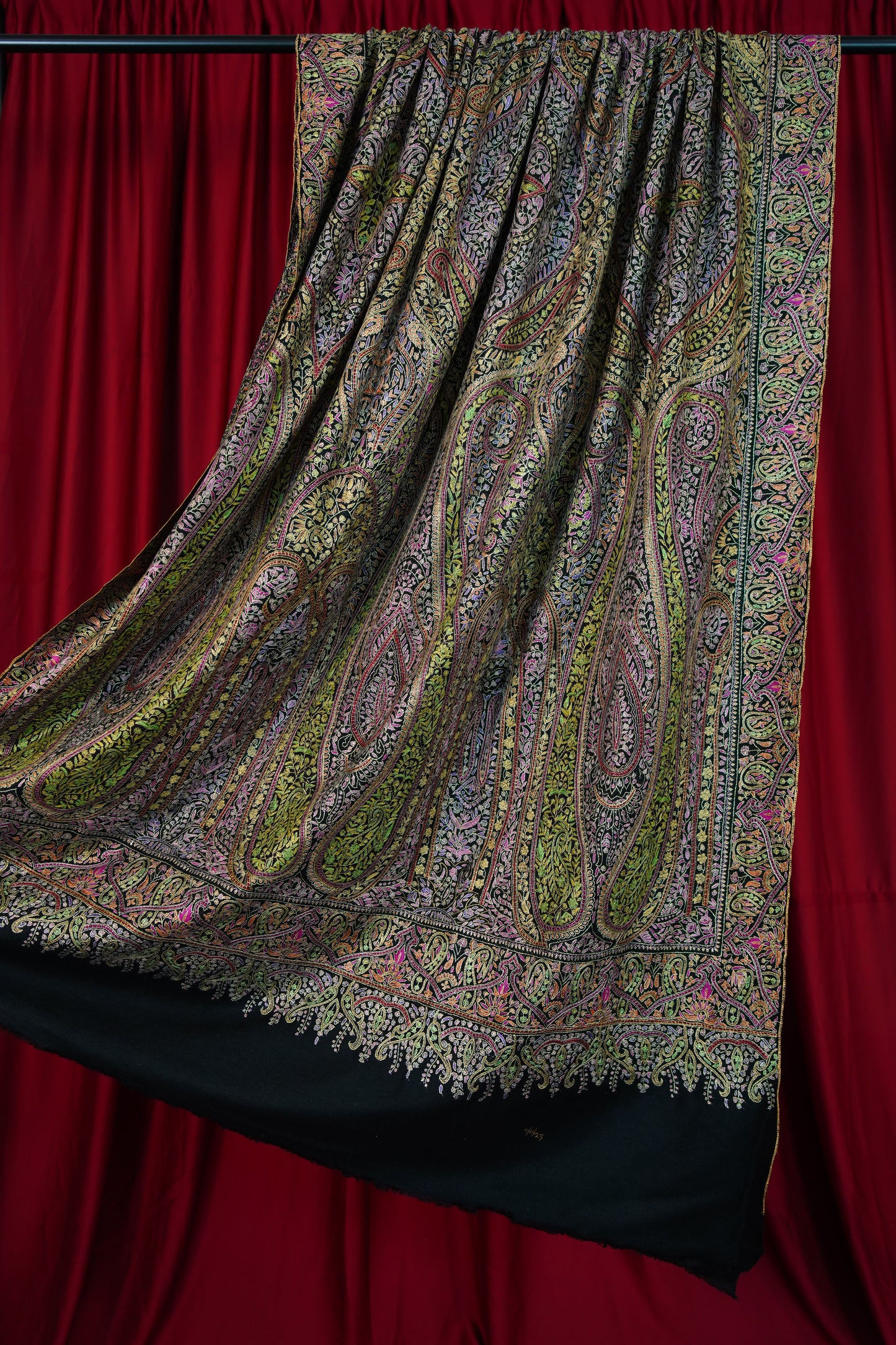 black XL GI embroidery pashmina shawl 9964