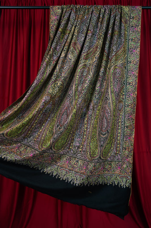 black XL GI embroidery pashmina shawl 9964