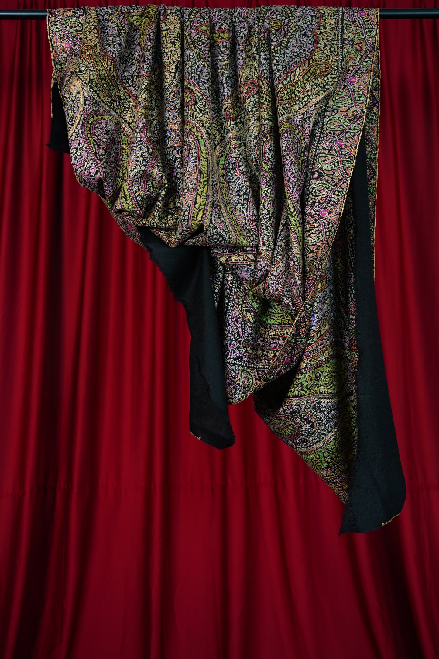 black XL GI embroidery pashmina shawl 9964