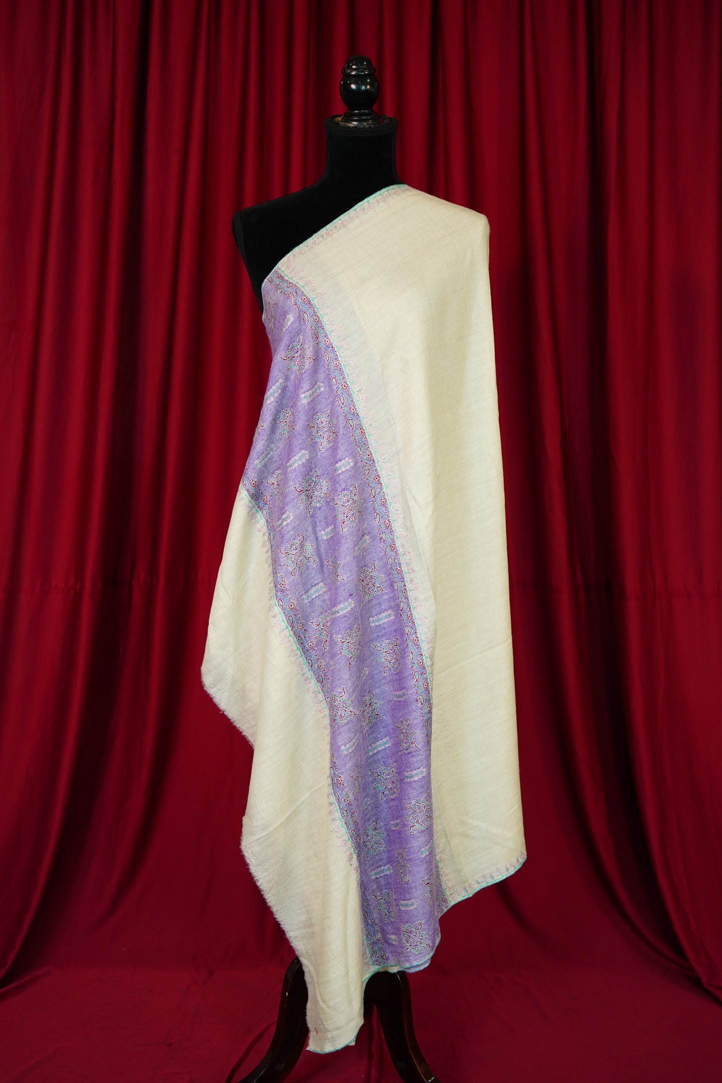 white GI embroidery pashmina shawl 9967