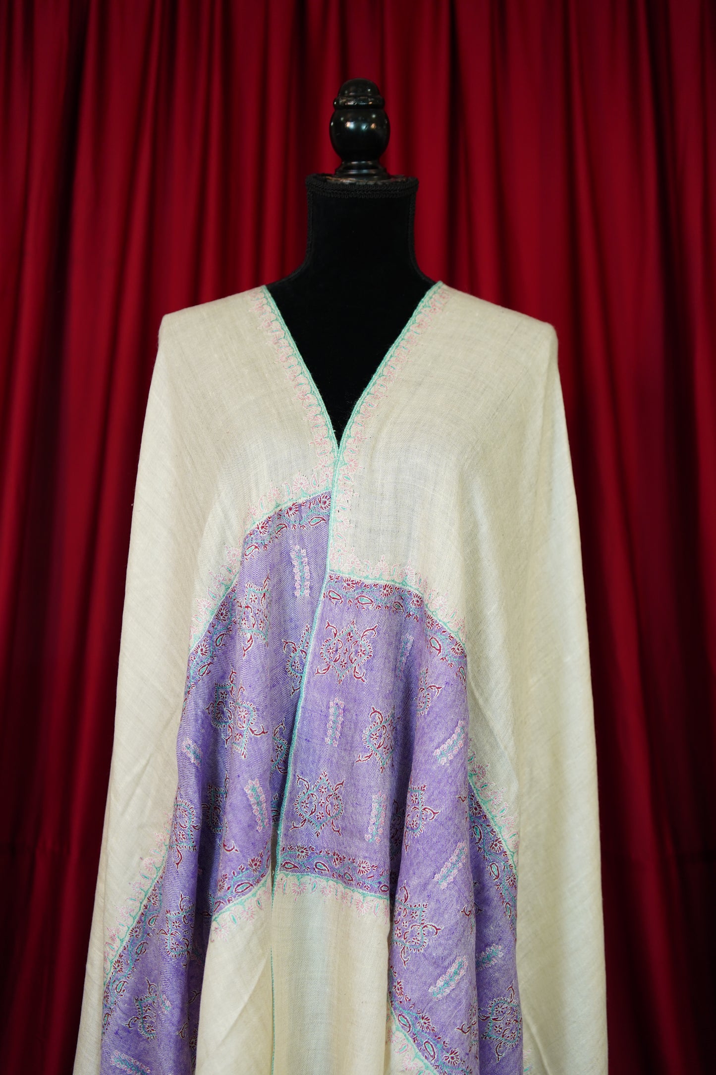 white GI embroidery pashmina shawl 9967