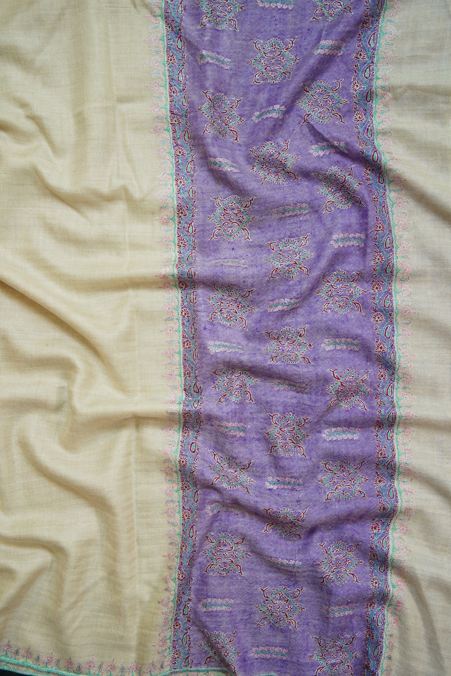 white GI embroidery pashmina shawl 9967