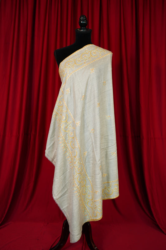 light natural GI embroidery pashmina shawl 9968