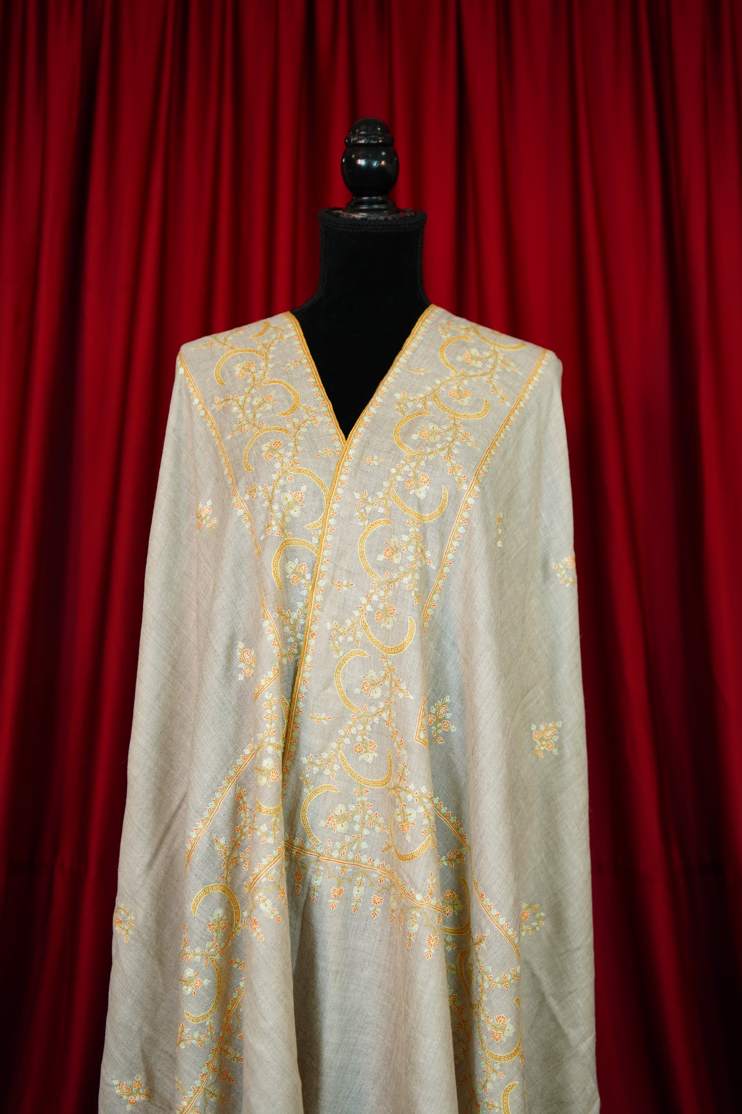 light natural GI embroidery pashmina shawl 9968