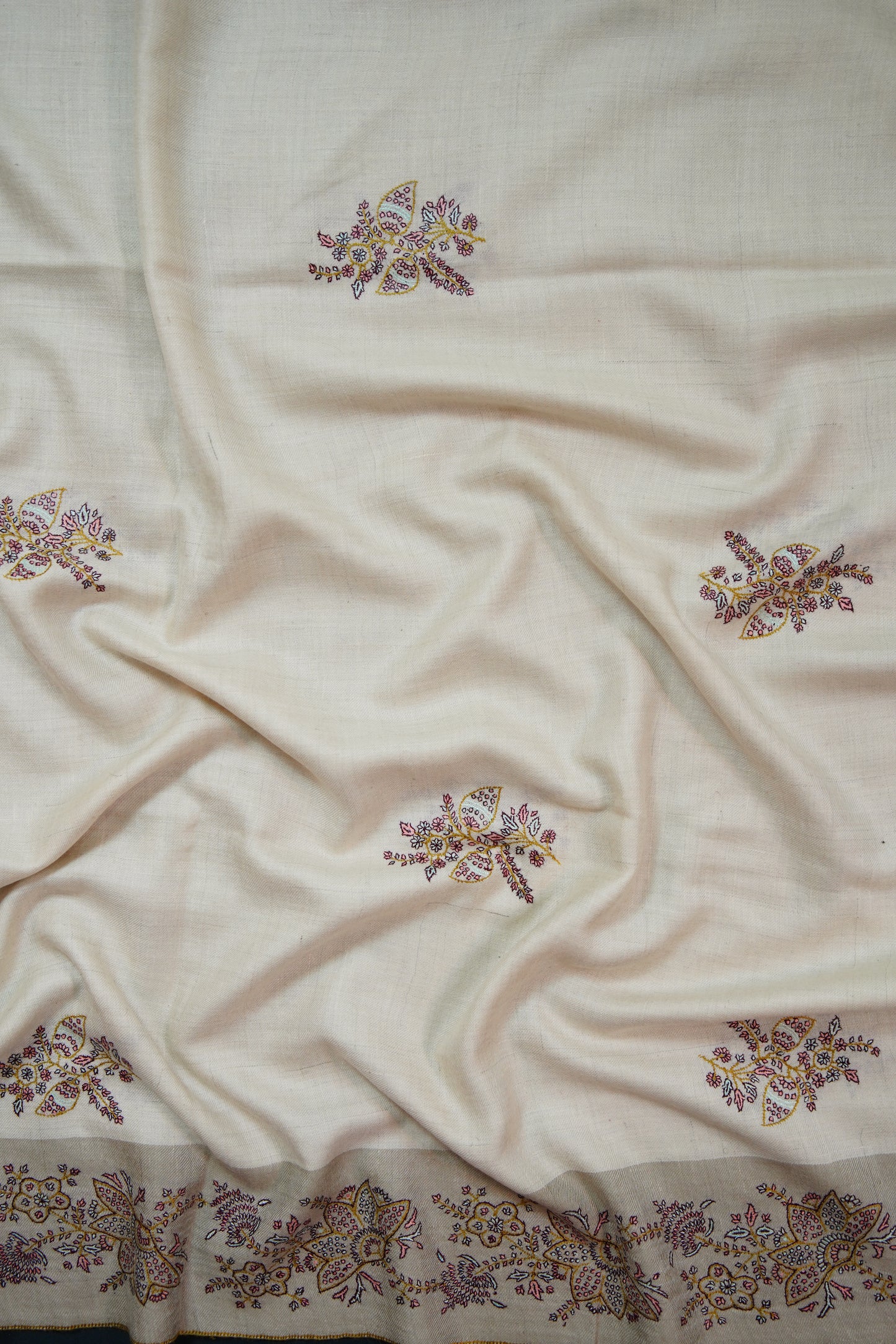 white GI butis embroidery pashmina shawl 9970