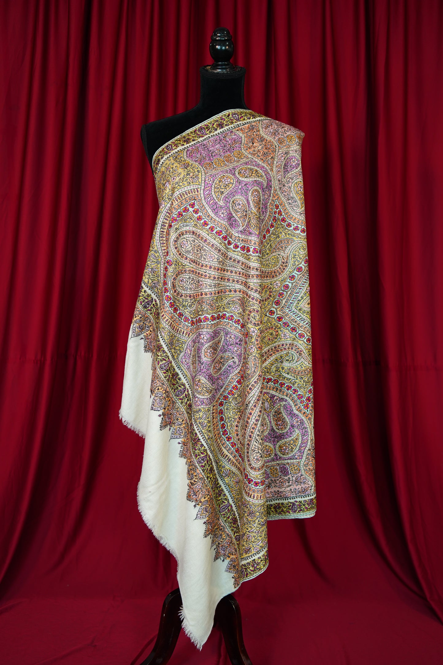 white GI jamma embroidery pashmina shawl 9971