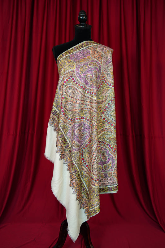 white GI jamma embroidery pashmina shawl 9971