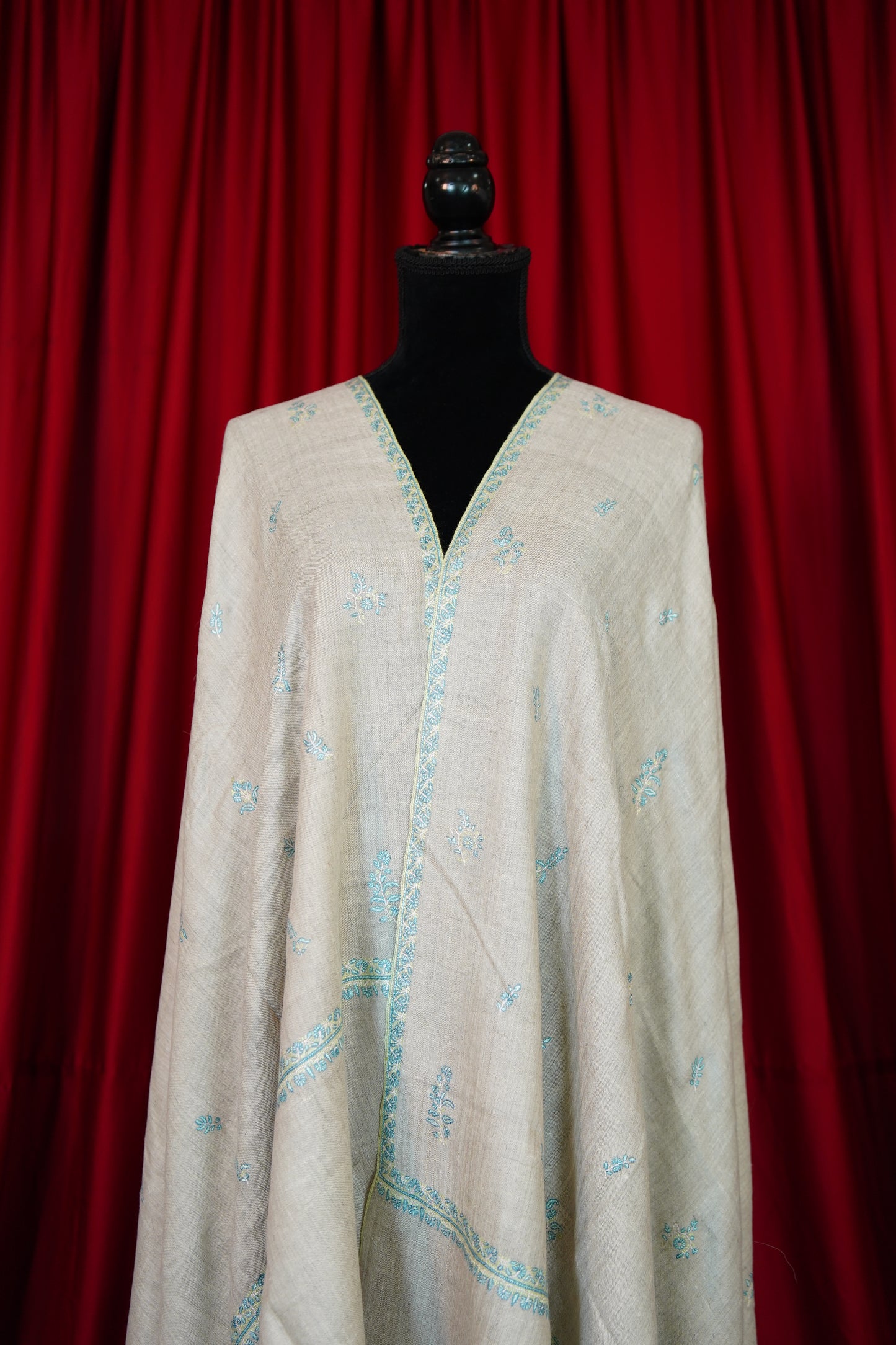smoke gray GI butis embroidery pashmina shawl 9974
