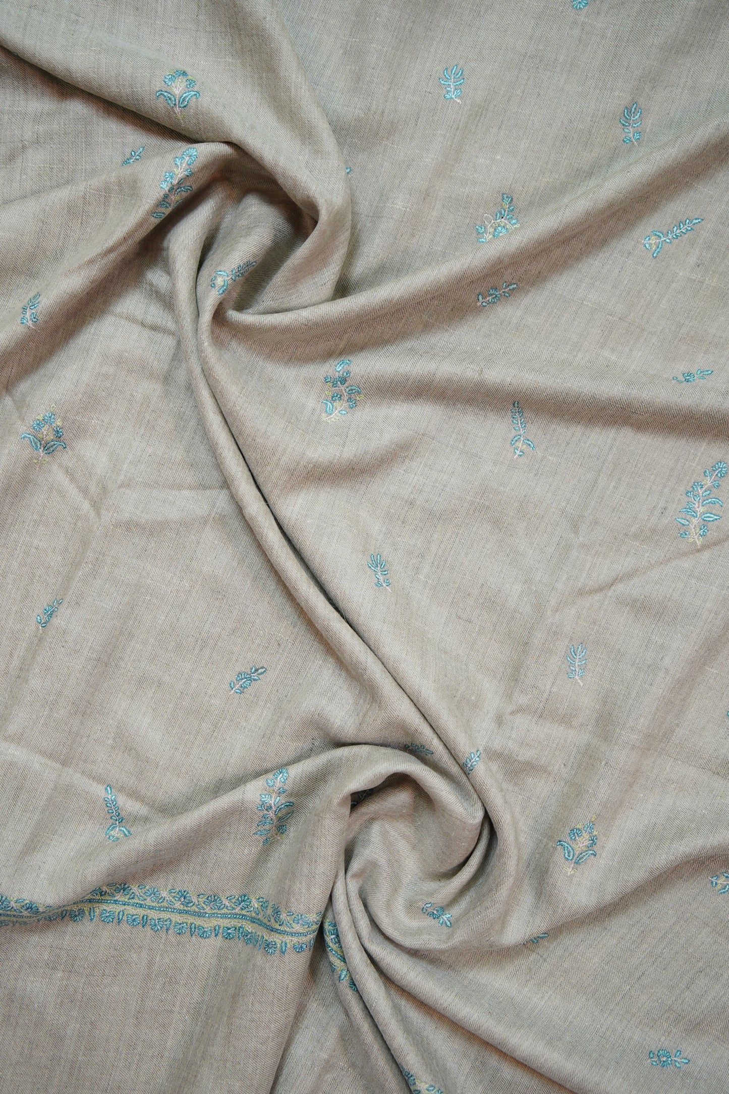 smoke gray GI butis embroidery pashmina shawl 9974