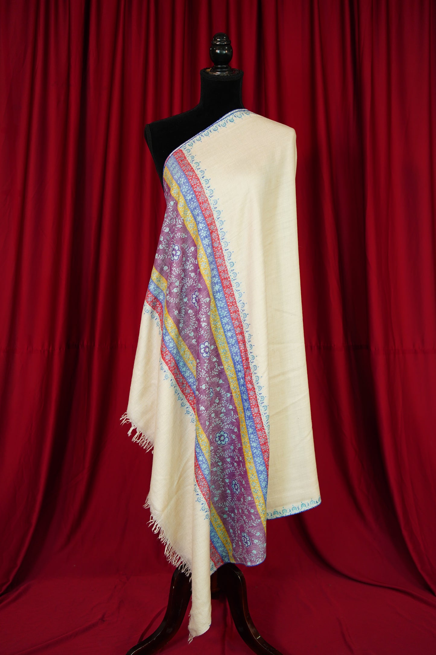 creamy white GI embroidery pashmina shawl 9975