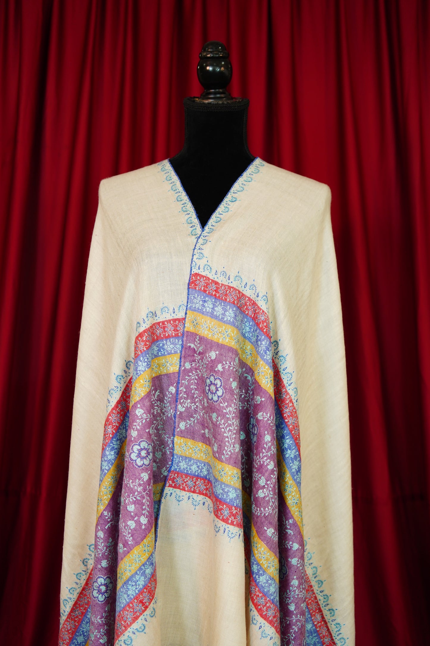 creamy white GI embroidery pashmina shawl 9975
