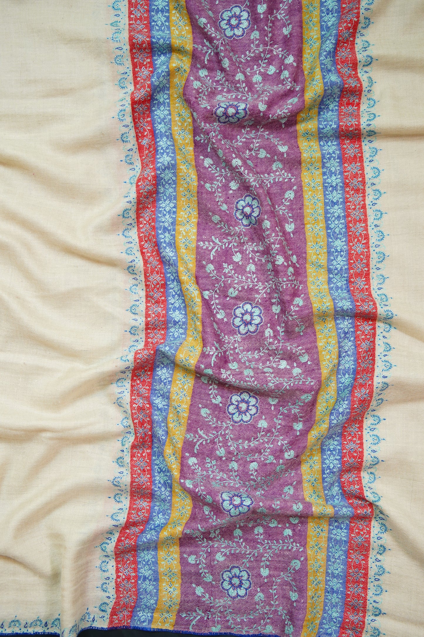 creamy white GI embroidery pashmina shawl 9975