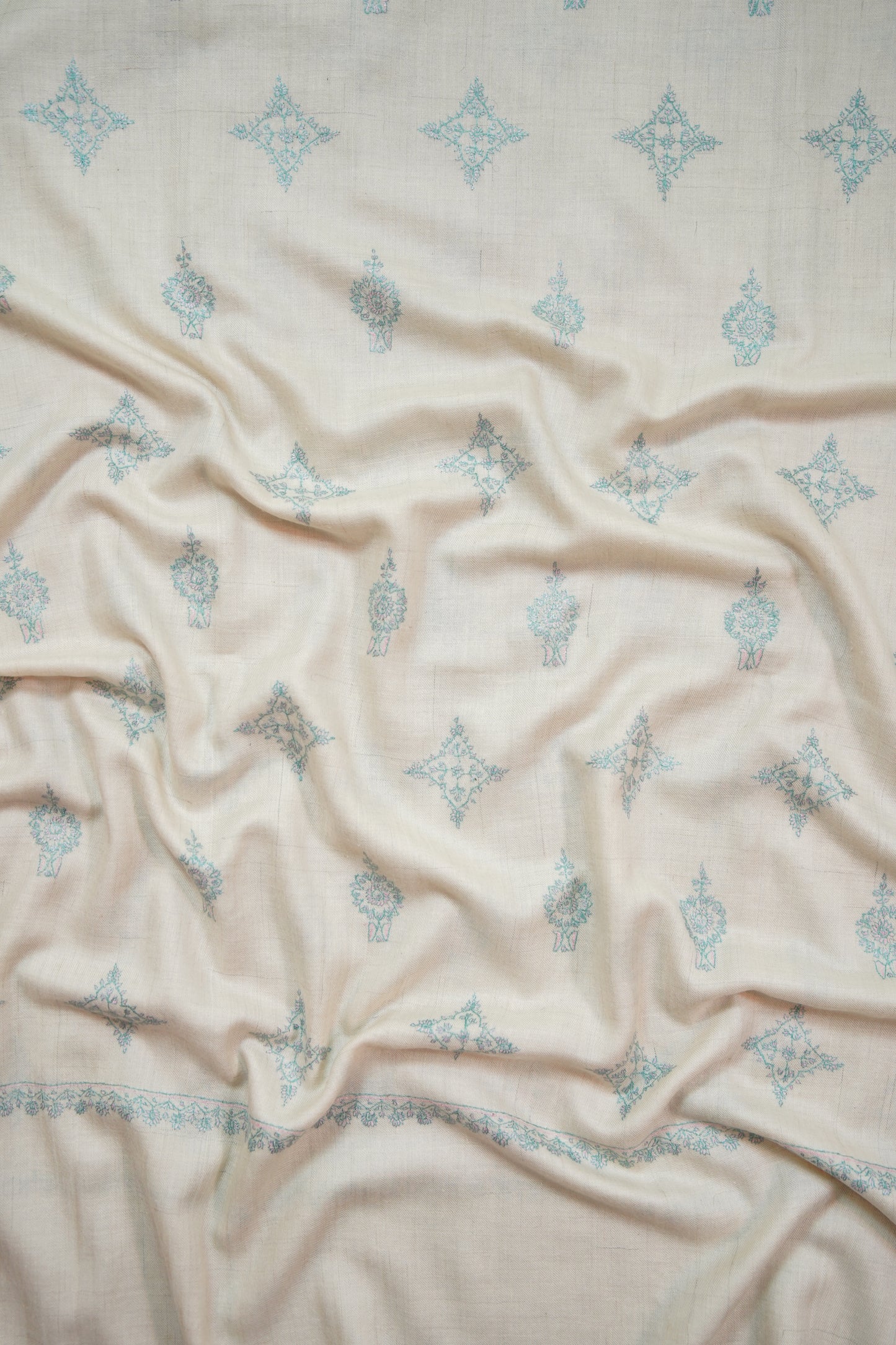 pure white GI butis embroidery pashmina shawl 9977