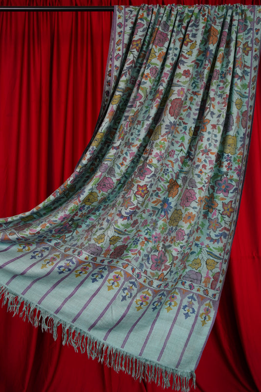 pigeon blue XL GI kani jamma pashmina shawl 9980