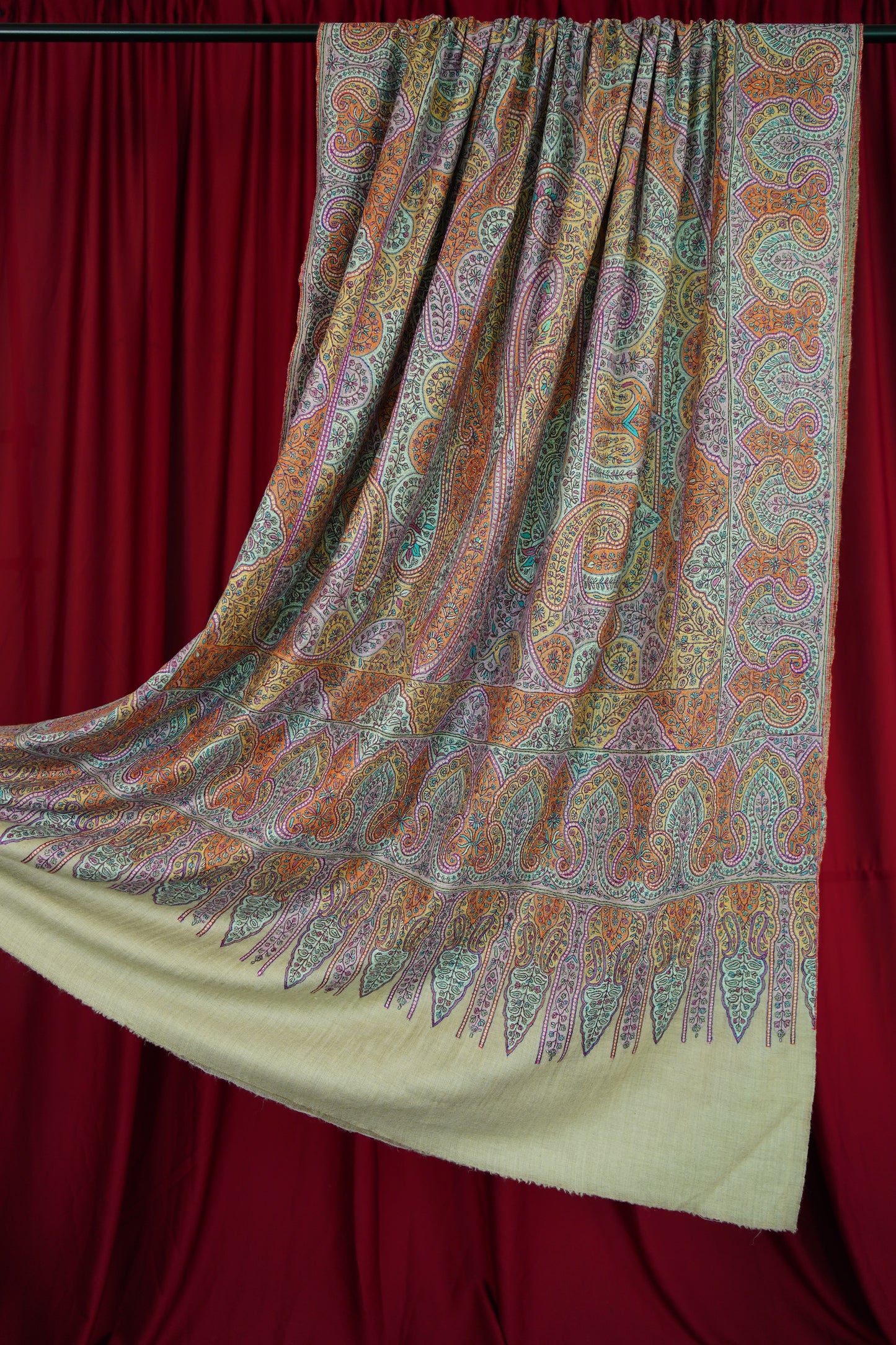 creamy white XL GI jamma embroidery pashmina shawl 9982
