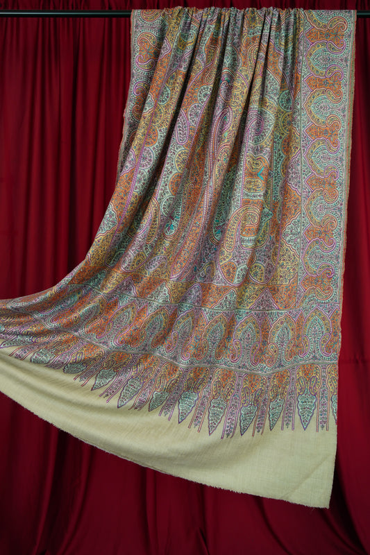 creamy white XL GI jamma embroidery pashmina shawl 9982