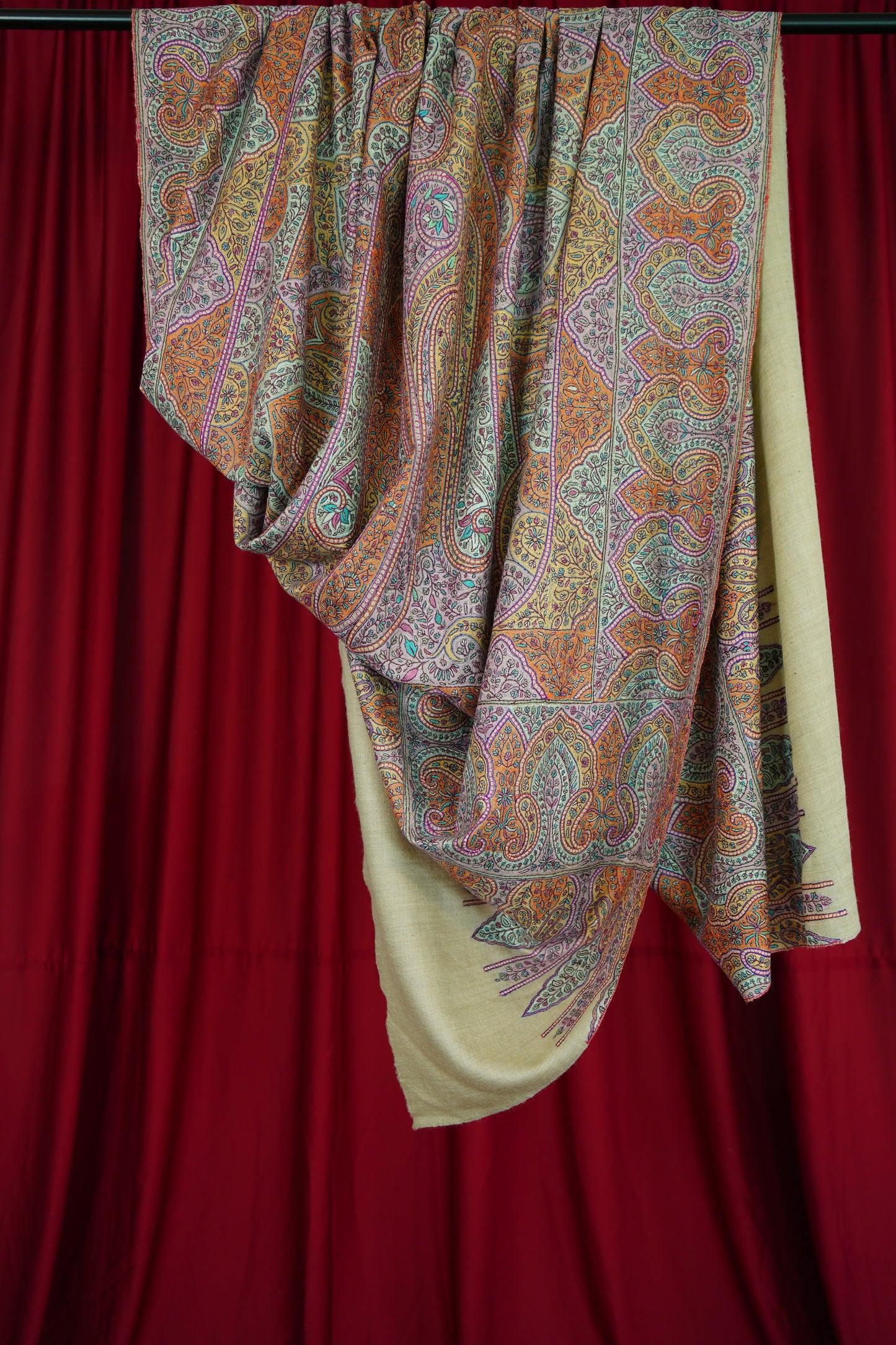 creamy white XL GI jamma embroidery pashmina shawl 9982