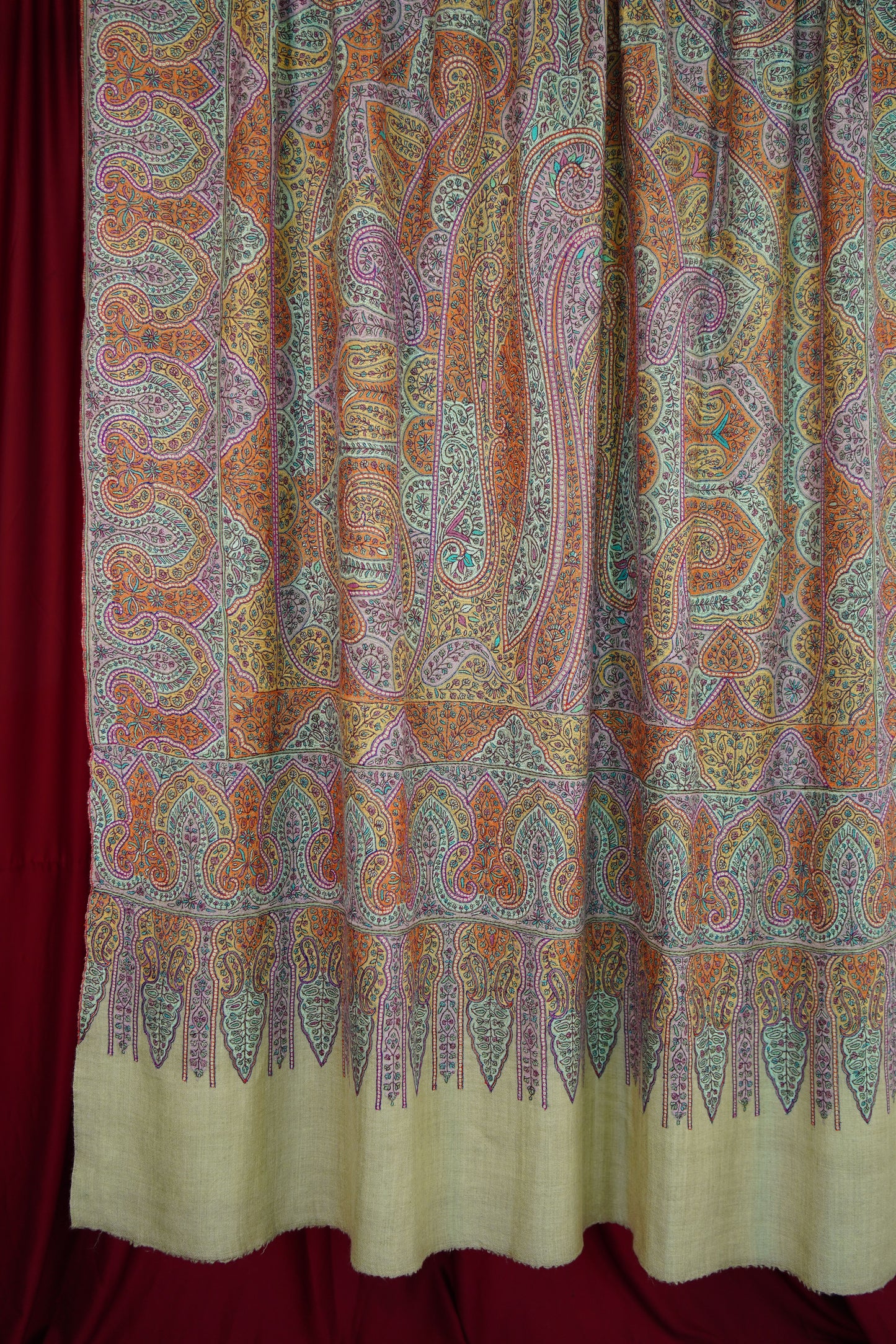 creamy white XL GI jamma embroidery pashmina shawl 9982