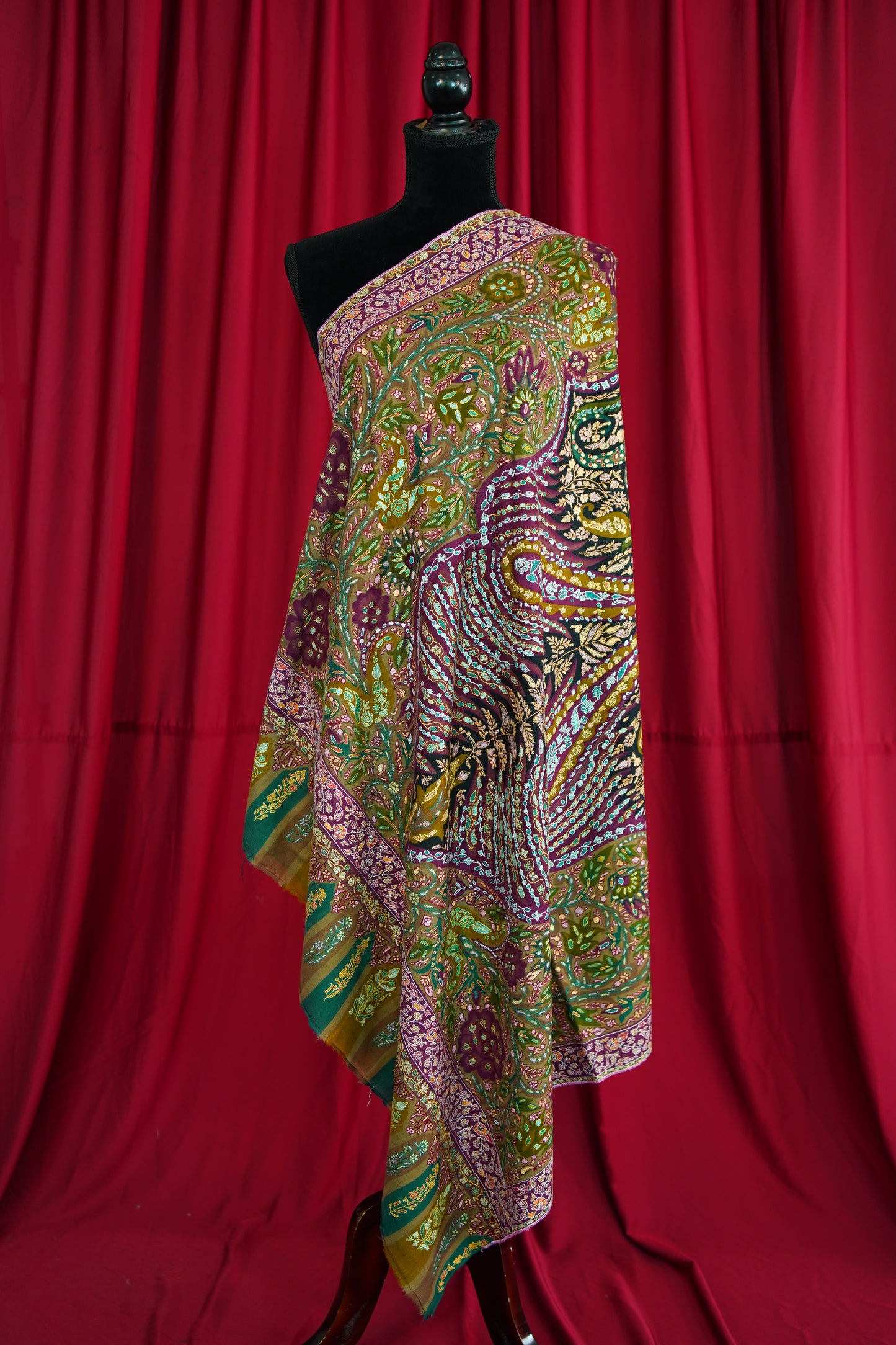 multi-coloured GI jamma embroidery pashmina shawl 9994