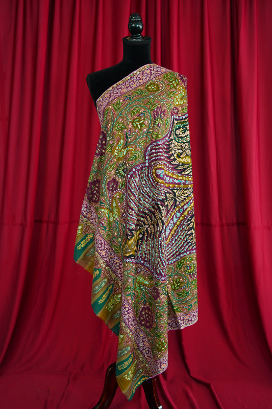 multi-coloured GI jamma embroidery pashmina shawl 9994