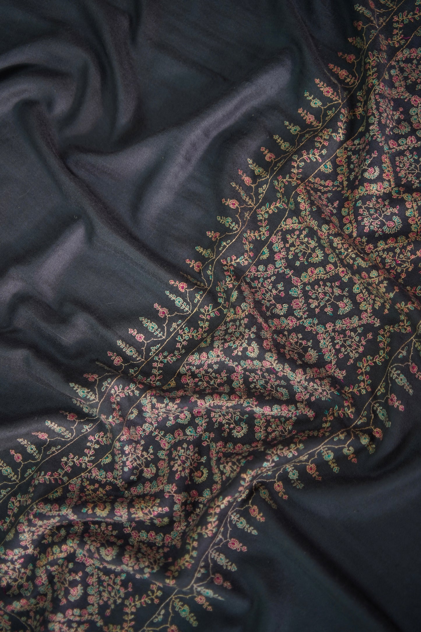pigeon blue GI embroidery pashmina shawl 9467