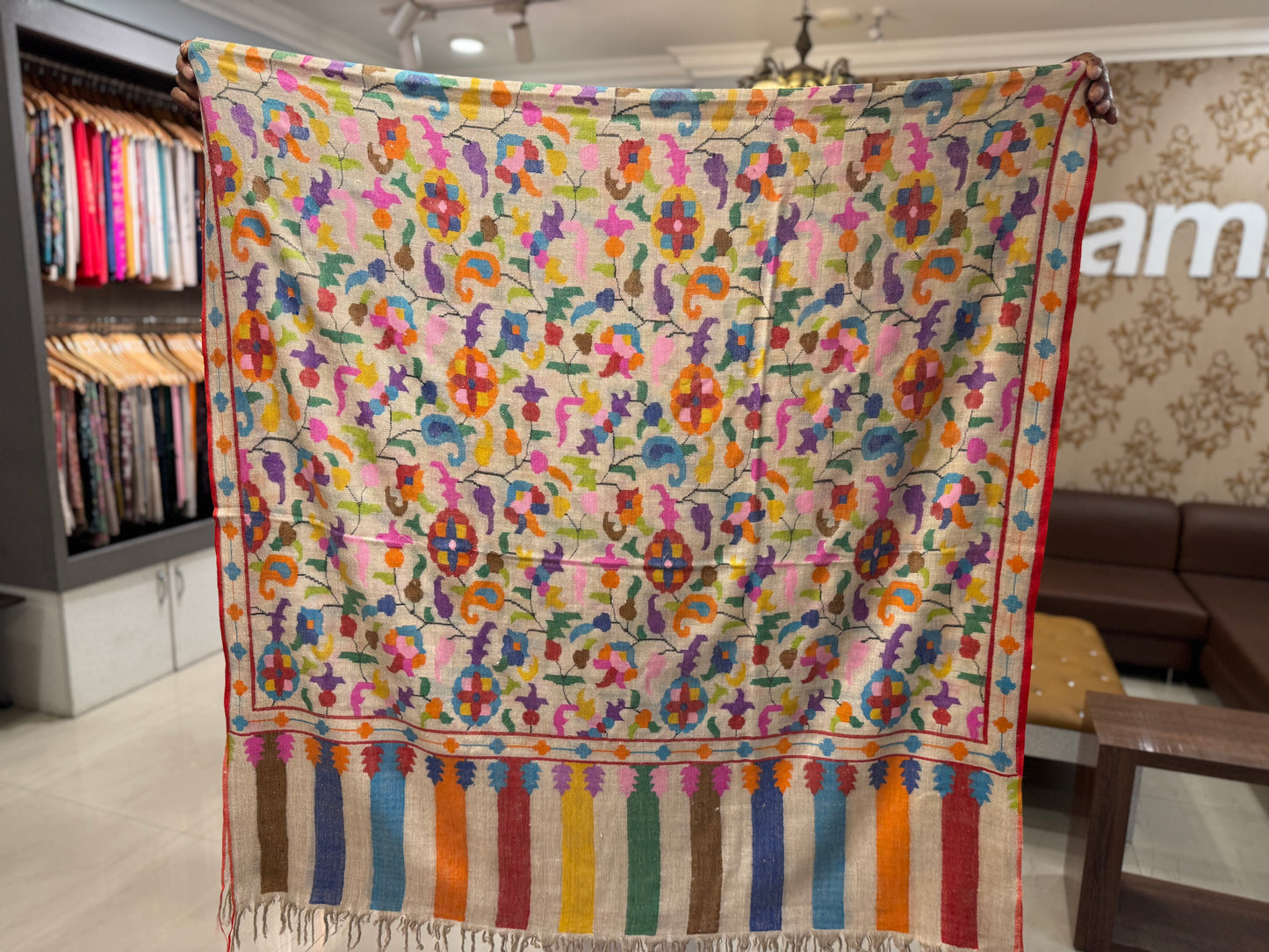 L Natural toosh shade kani woven shawl 2.5 Gaz