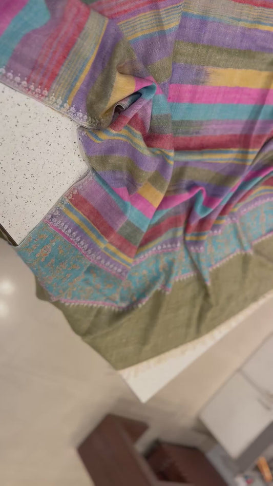 Multicoloured pashmina with border embroidery sozni work