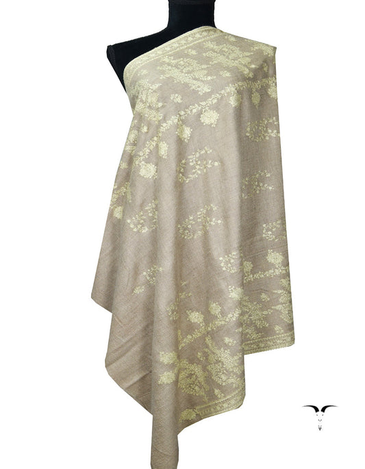 Natural Brown Embroidery Pashmina shawl 7351