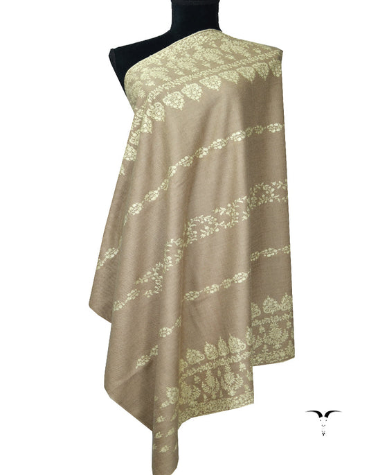 Natural BRown Embroidery Pashmina shawl 7358