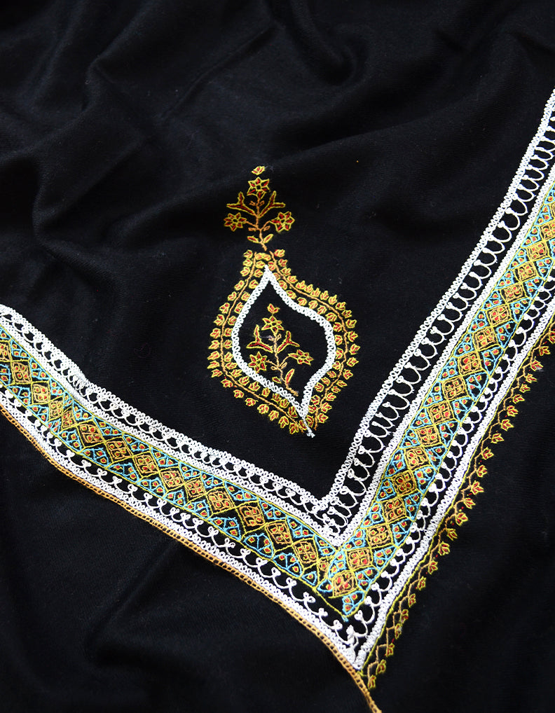 Black Embroidery Pashmina Shawl 7362