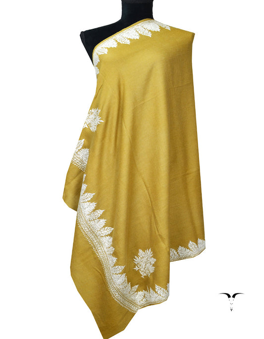 Mustard and Sliver Embroidery Pashmina Shawl 7363