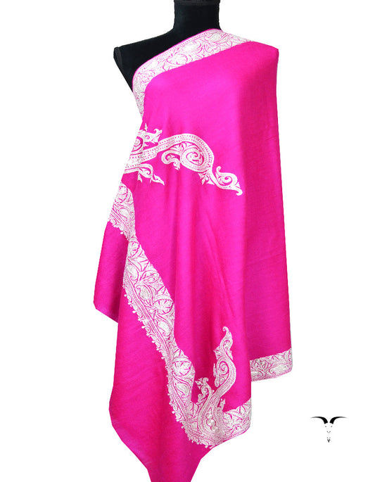 Dark Pink and Sliver  Embroidery Pashmina Shawl 7366