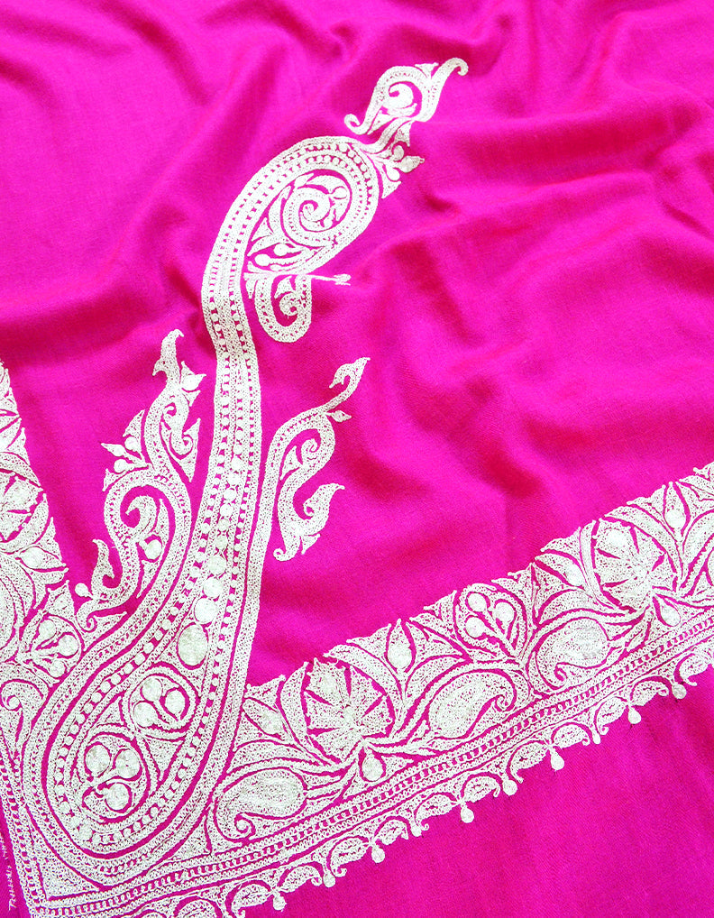 Dark Pink and Sliver  Embroidery Pashmina Shawl 7366